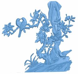 Painting of flowers and birds T0007600 download free stl files 3d model for CNC wood carving