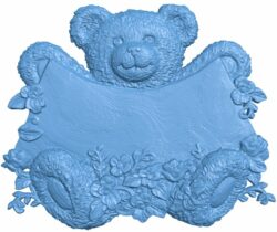 Teddy bear with a sign T0007740 download free stl files 3d model for CNC wood carving