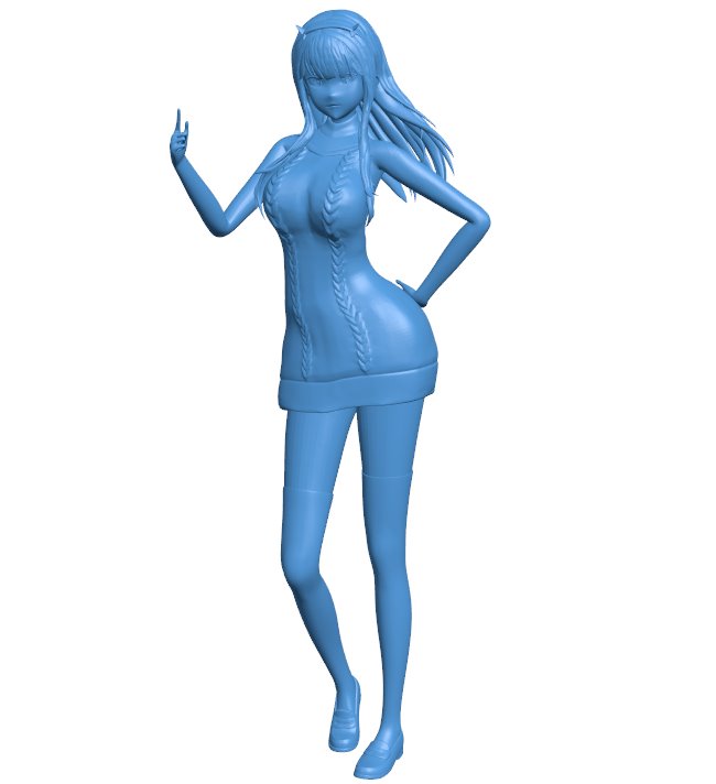Zero two casual dress darling in the franxx B010280 file Obj or Stl free download 3D Model for CNC and 3d printer