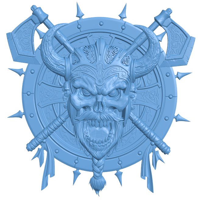 Celtic Skull with axes on a shield T0008225 download free stl files 3d model for CNC wood carving