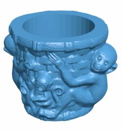 The plant pot has a monkey pattern B010671 3d model file for 3d printer