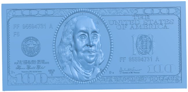 100 US dollar banknote T0008541 download free stl files 3d model for CNC wood carving