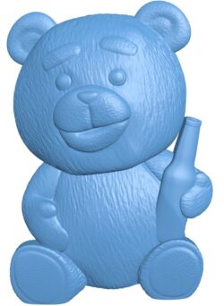 A teddy bear holding a bottle of beer T0009781 download free stl files 3d model for CNC wood carving