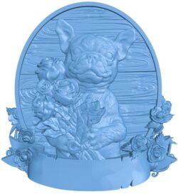 French bulldog with roses on March 8 T0010037 download free stl files 3d model for CNC wood carving