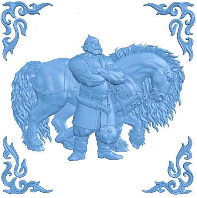 Picture of the hero Ilya Muromets and the horse T0009691 download free stl files 3d model for CNC wood carving