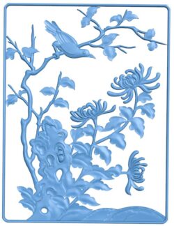Painting of flowers and bird T0010632 download free stl files 3d model for CNC wood carving