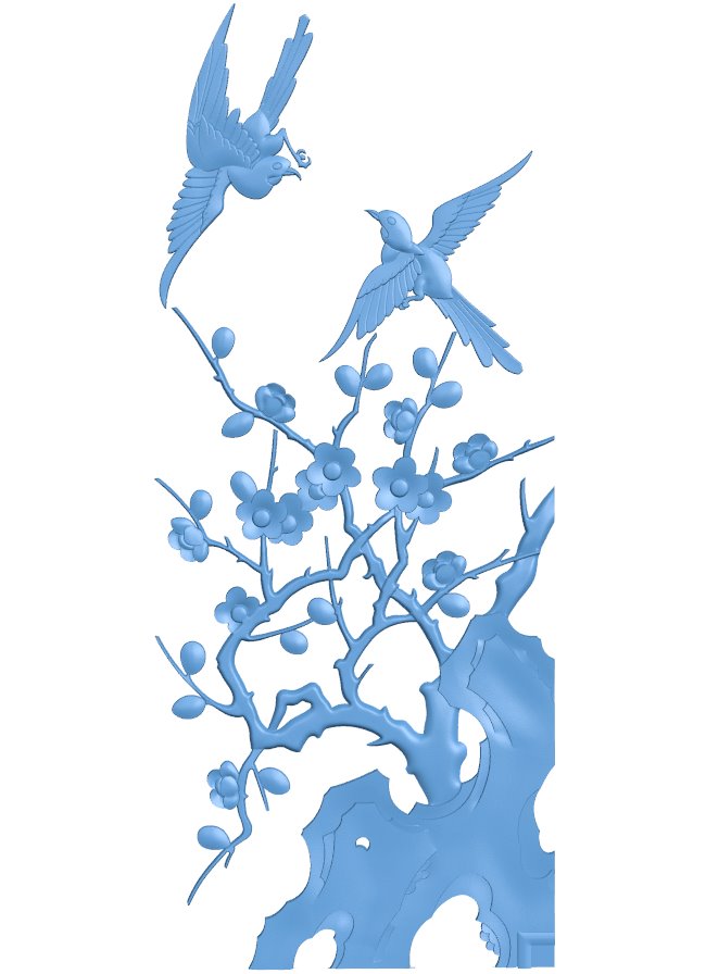 Painting of flowers and birds T0010594 download free stl files 3d model for CNC wood carving