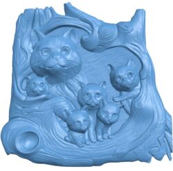Cat family T0011182 download free stl files 3d model for CNC wood carving