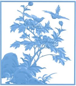 Painting of flowers and birds T0011122 download free stl files 3d model for CNC wood carving